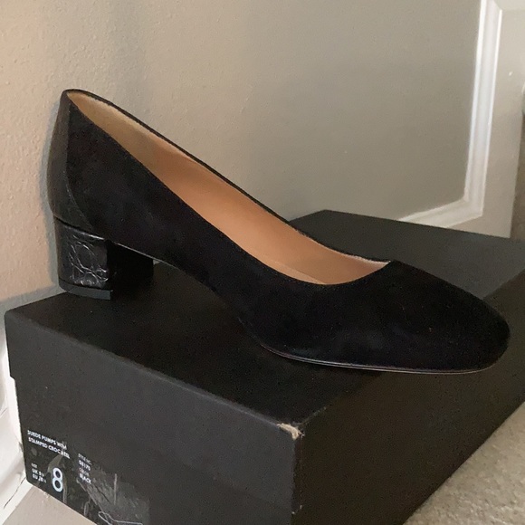 NWOT J Crew Black Suede heels w/ Croc embossed Heel sz 8. Brand new, never worn. - Picture 2 of 5